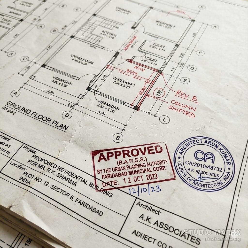 Architect's drawings stamped for approval submission