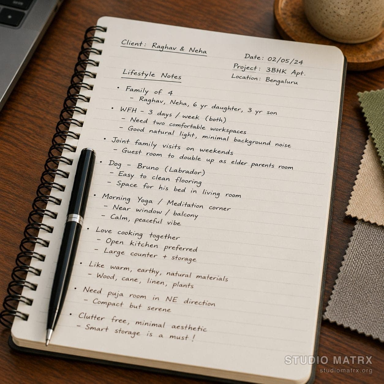 Notebook with family lifestyle and ritual notes