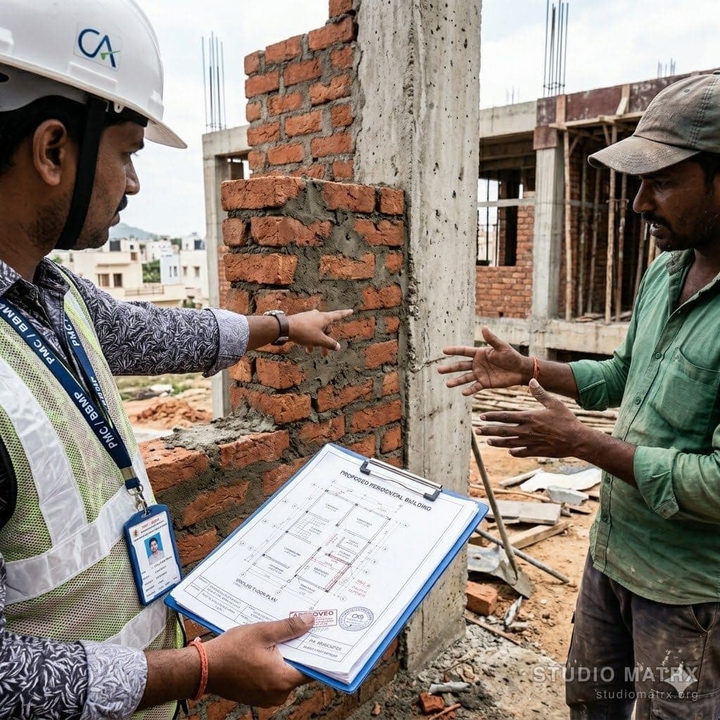 BBMP inspector reviewing site progress