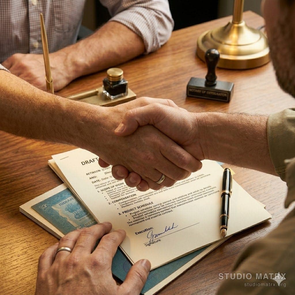 Handshake closing a design project deal