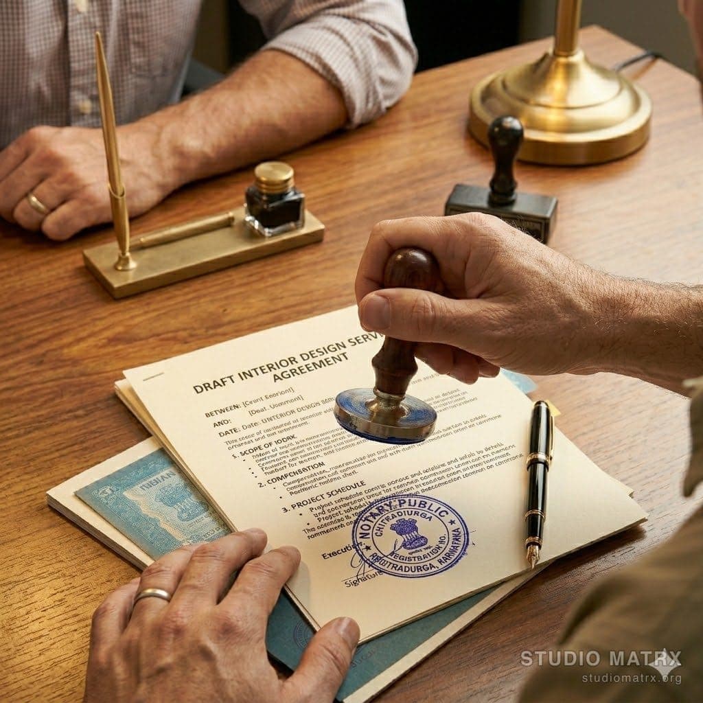 Notary stamp pressed on contract page