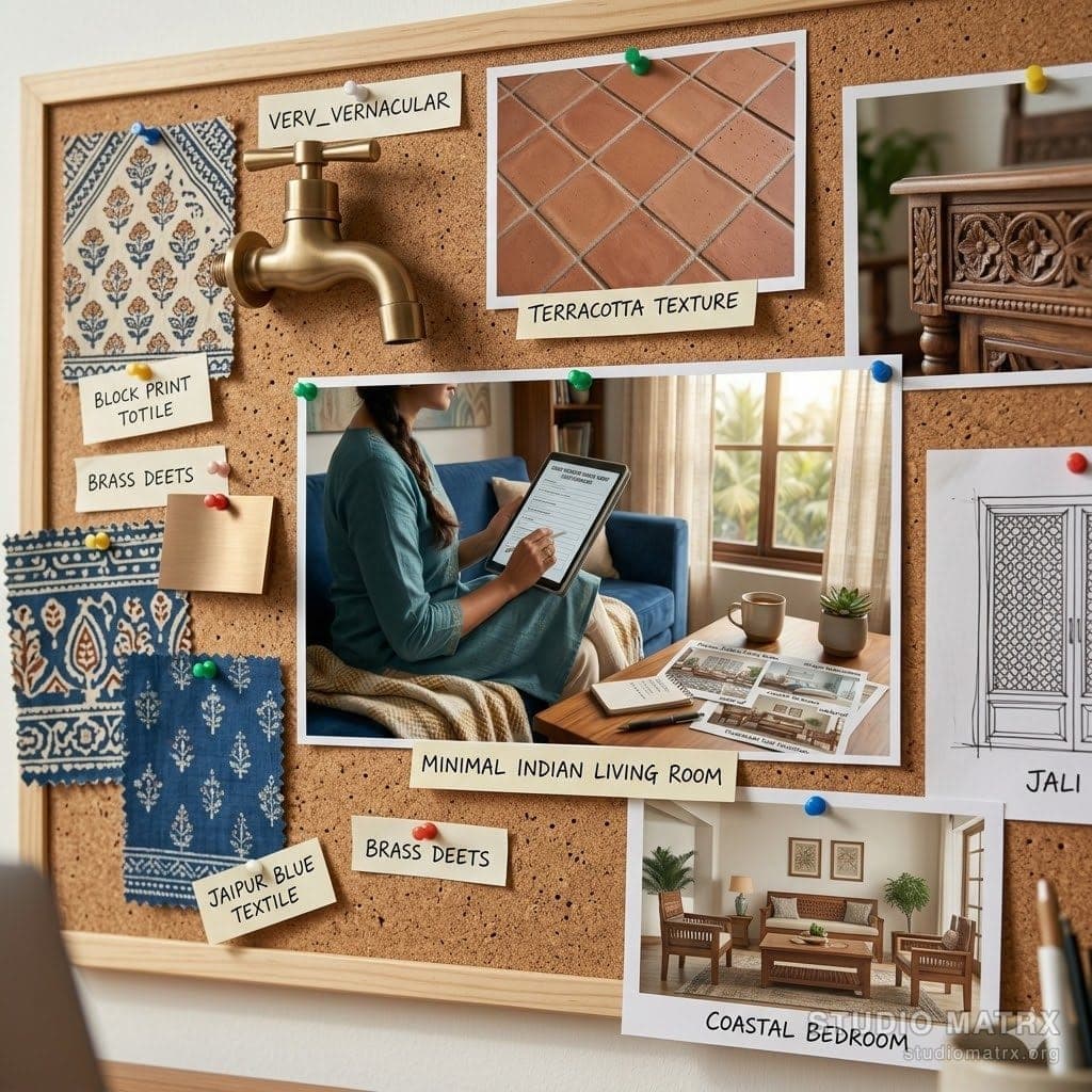 Pinned mood board with style references and swatches