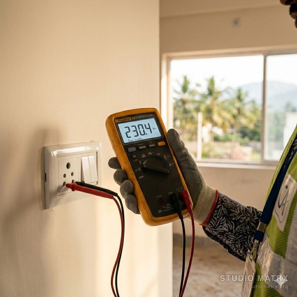 Electrician's multimeter reading at a socket point