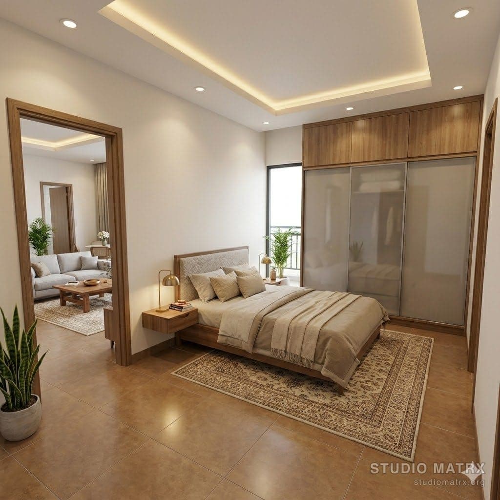 Bedroom furniture layout with clearances