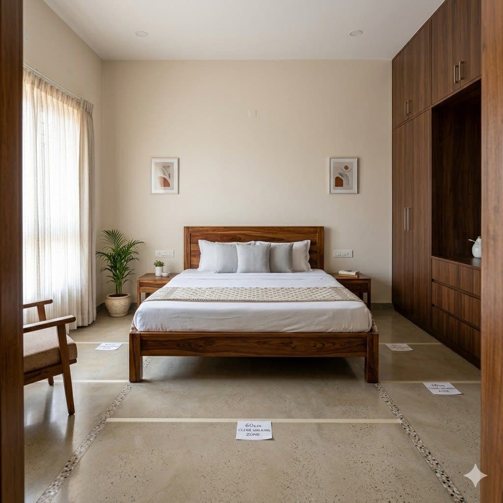 Bedroom with bed and side-table clearance