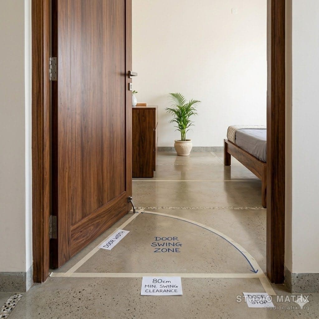 Door swing zone marked