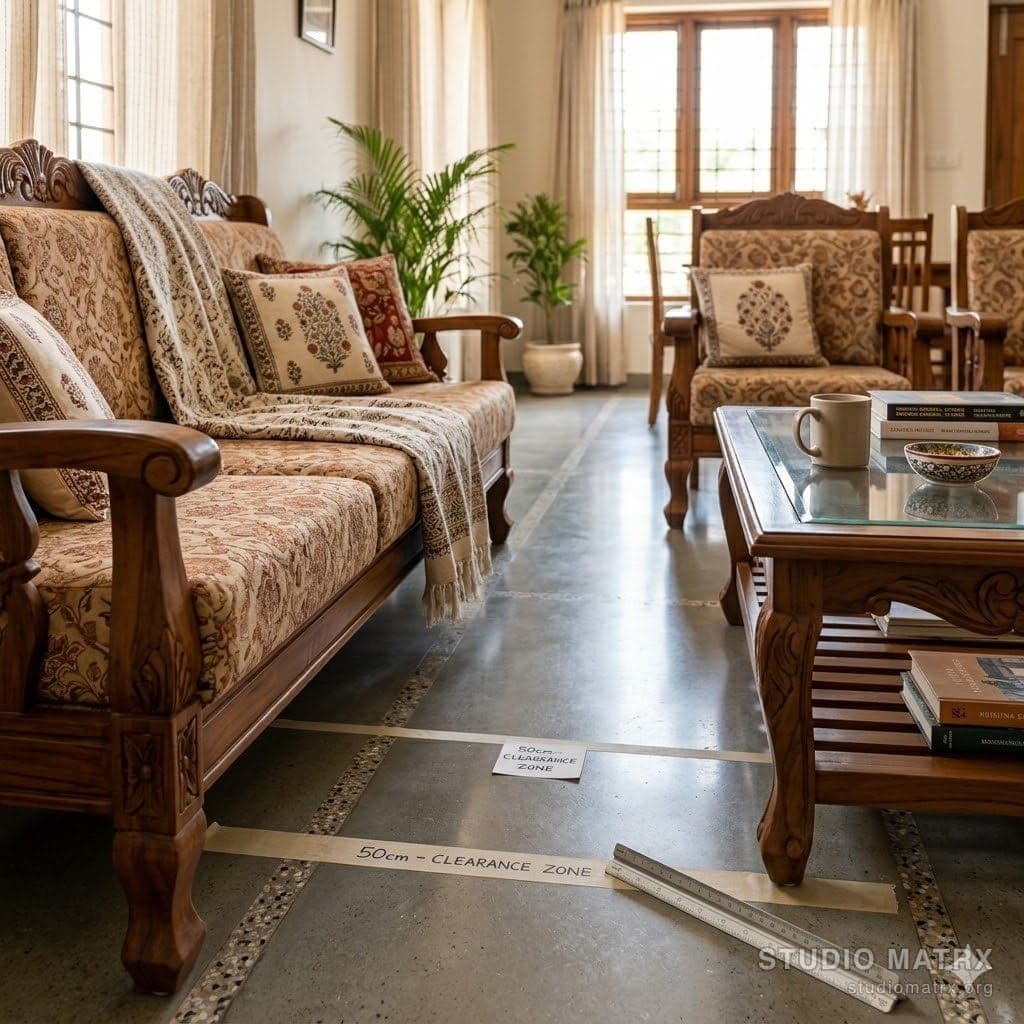 Sofa with proper walking clearance