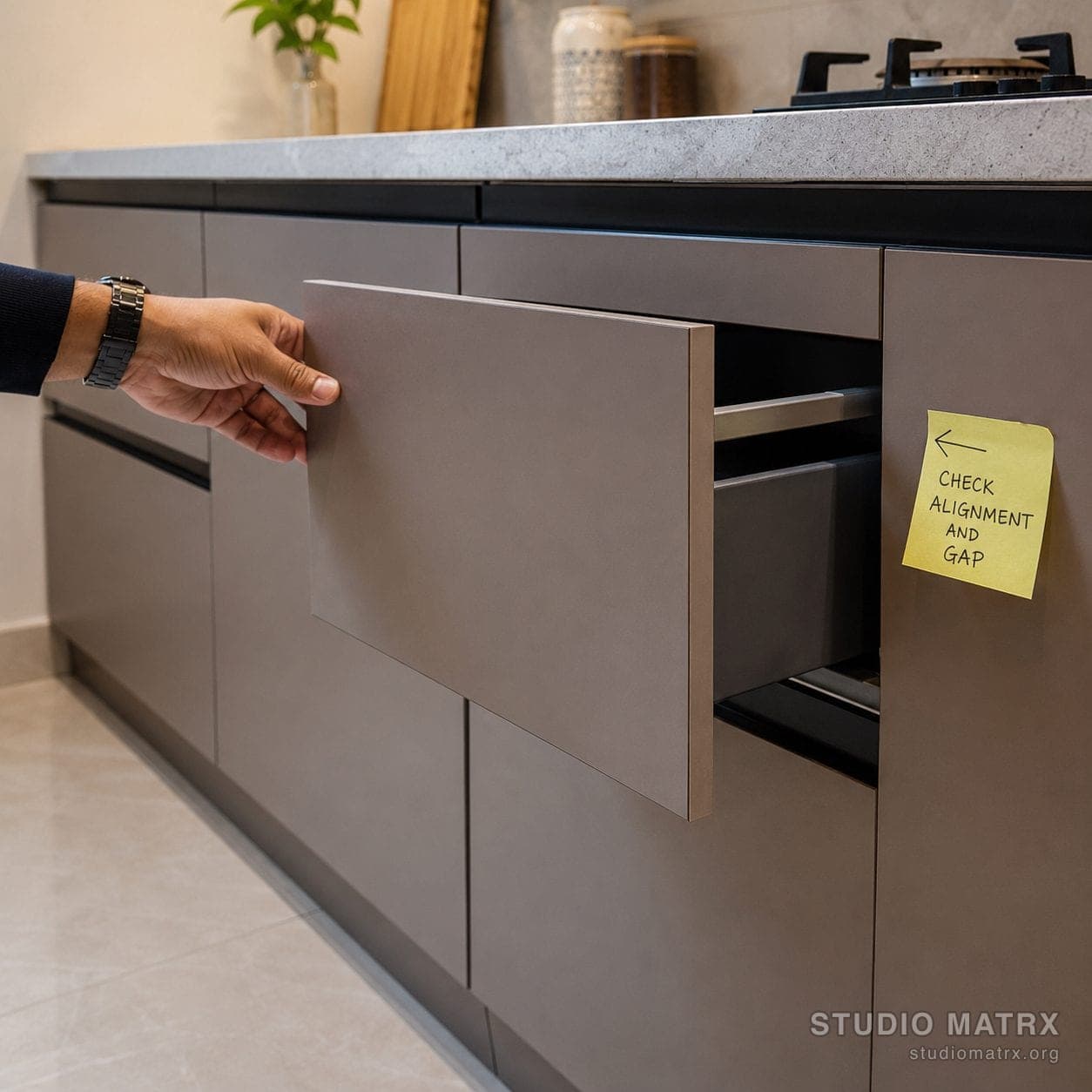 Cabinet door alignment check
