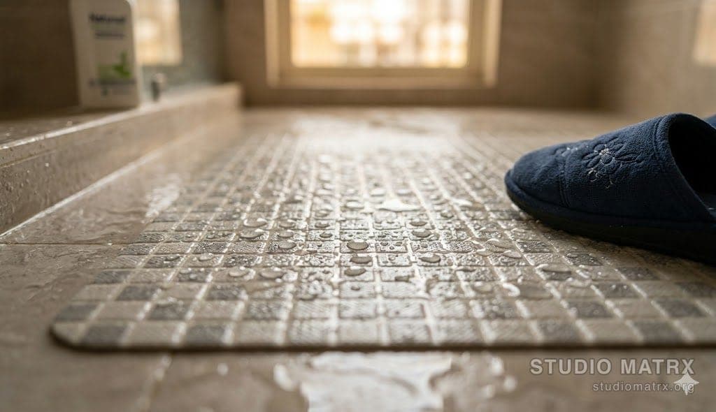 Anti-slip rubber mat in bathroom