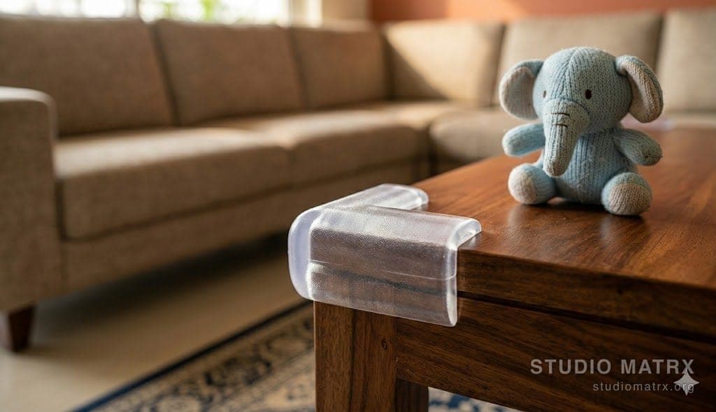 Foam corner guard on coffee table edge