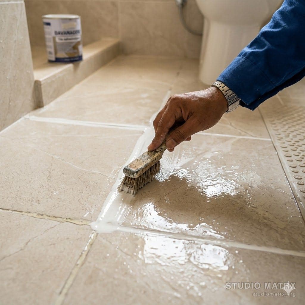 Re-grouting and cleaning bathroom tile joints