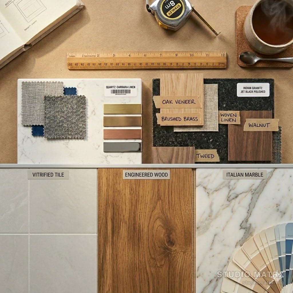 Three floor materials laid side-by-side