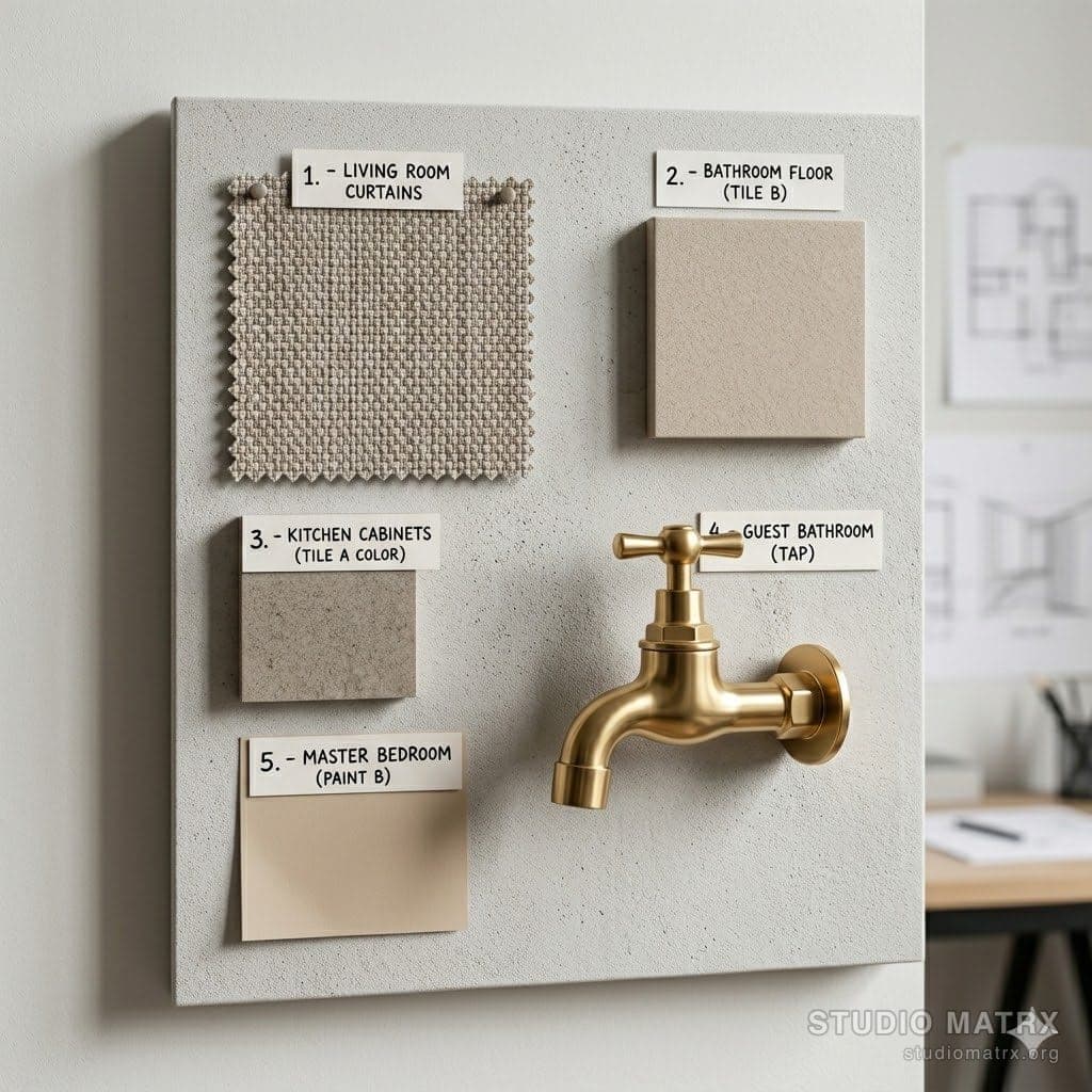 Designer's material board with samples and notes