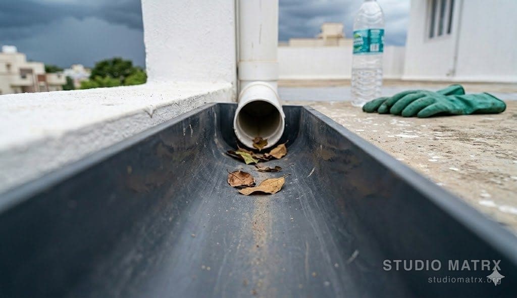 Cleared gutter and downpipe before rains