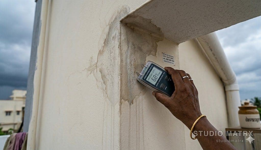 Damp seepage patch on an interior wall