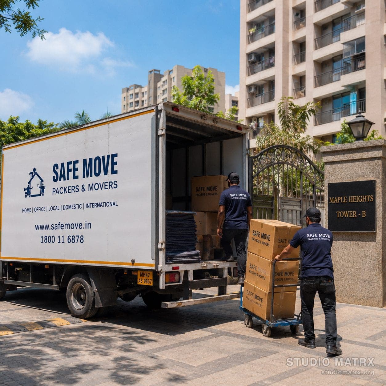 Moving truck at residential gate