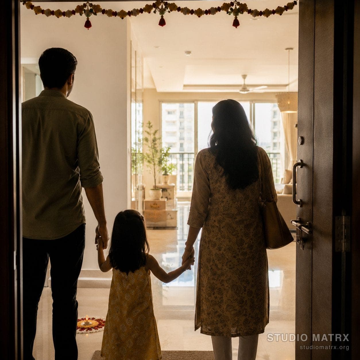 Family entering new home