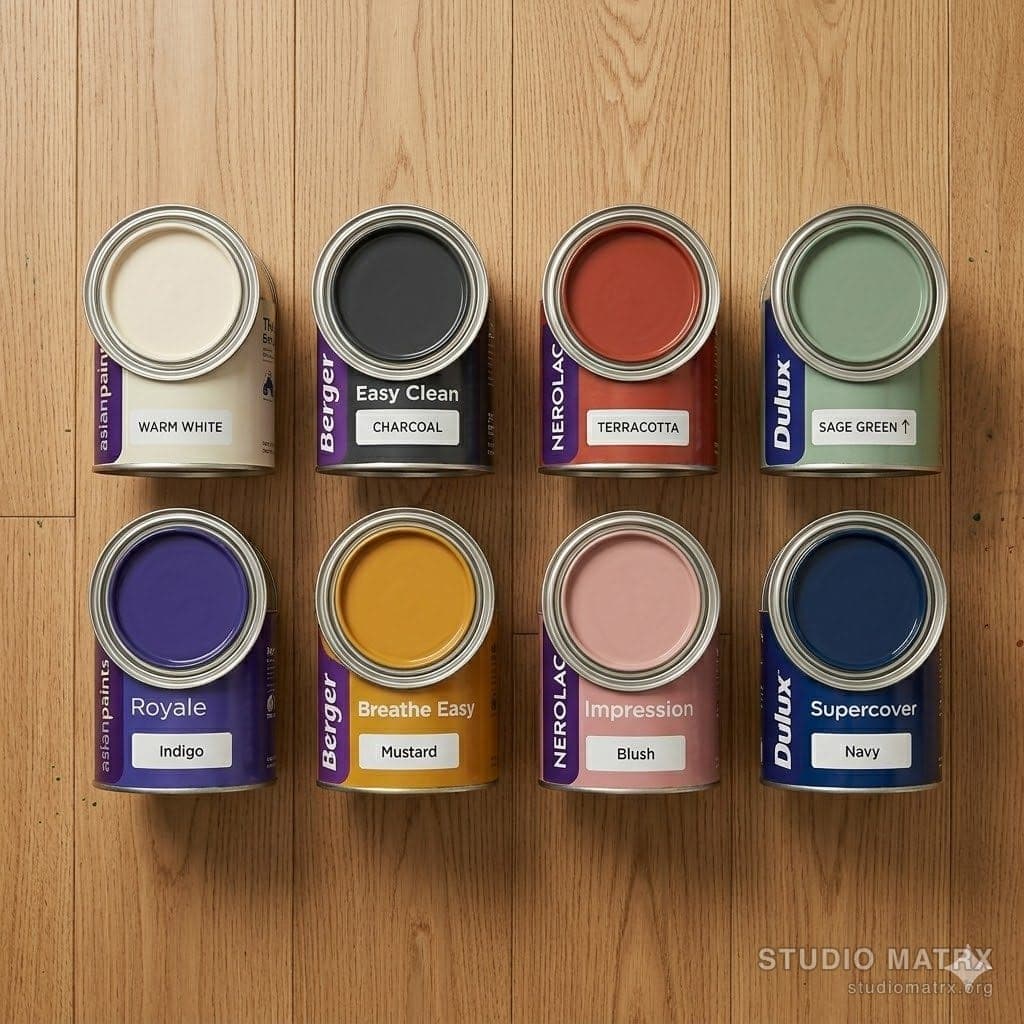 Array of Indian-brand paint tins