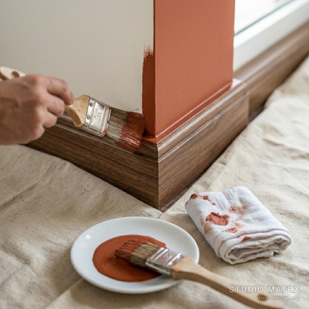 Final colour coat being applied with brush