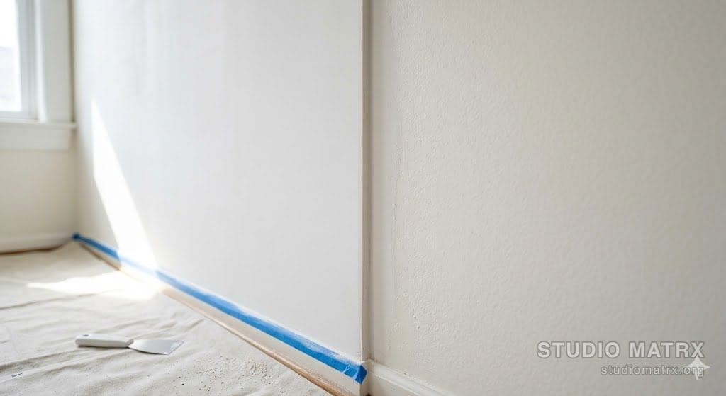 Sanded and putty-finished wall ready for primer