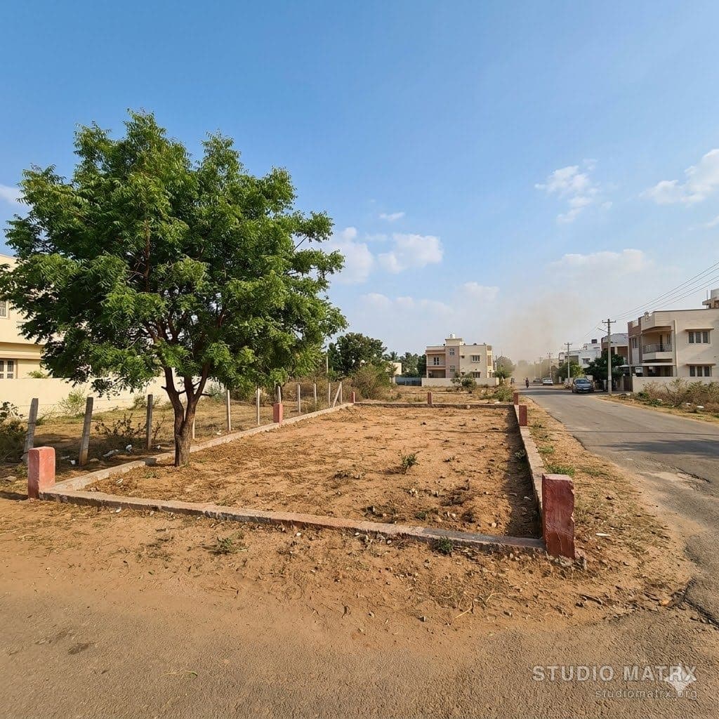 Corner residential plot with boundary stones
