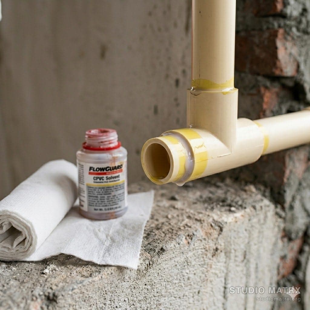 CPVC pipe joint freshly solvent-welded