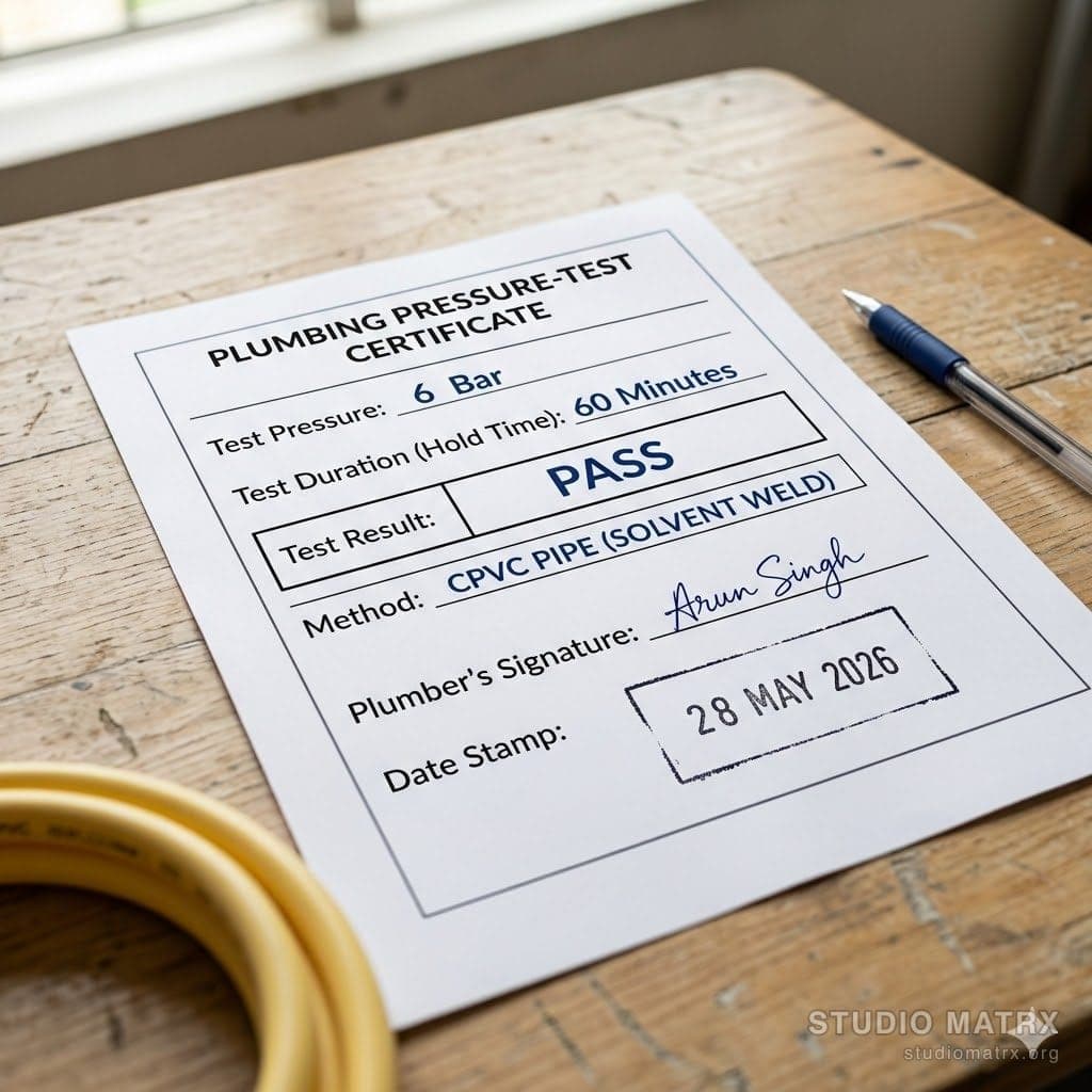 Signed plumbing pressure-test certificate