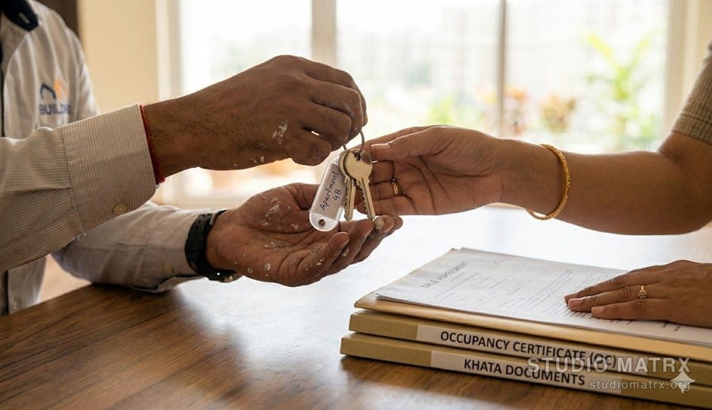 Builder handing over flat keys with documents