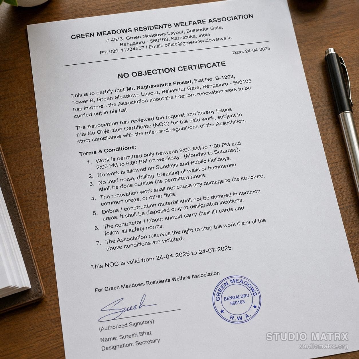 Society renovation NOC document