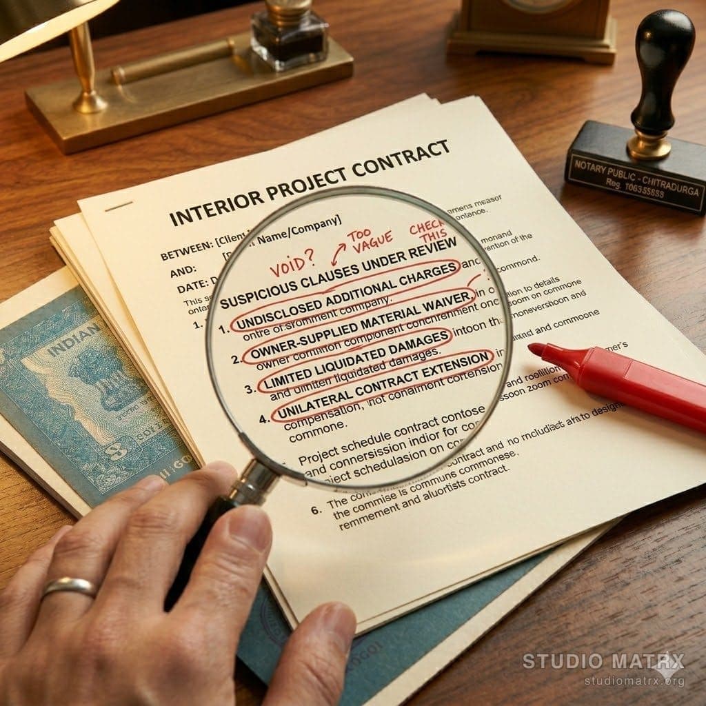 Magnifying glass over interior contract