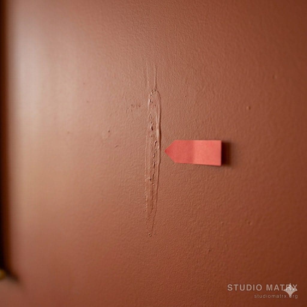 Sticky note flag on wall paint defect