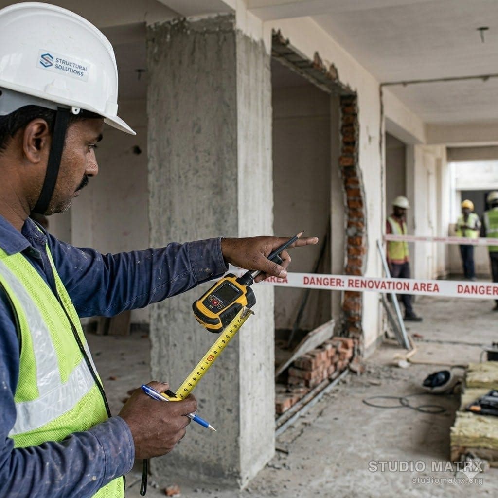Structural engineer inspecting modification on site