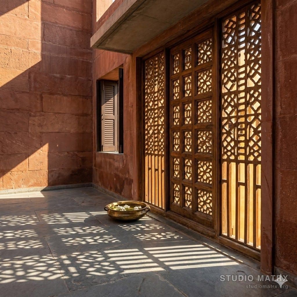 Jaali screen filtering sunlight