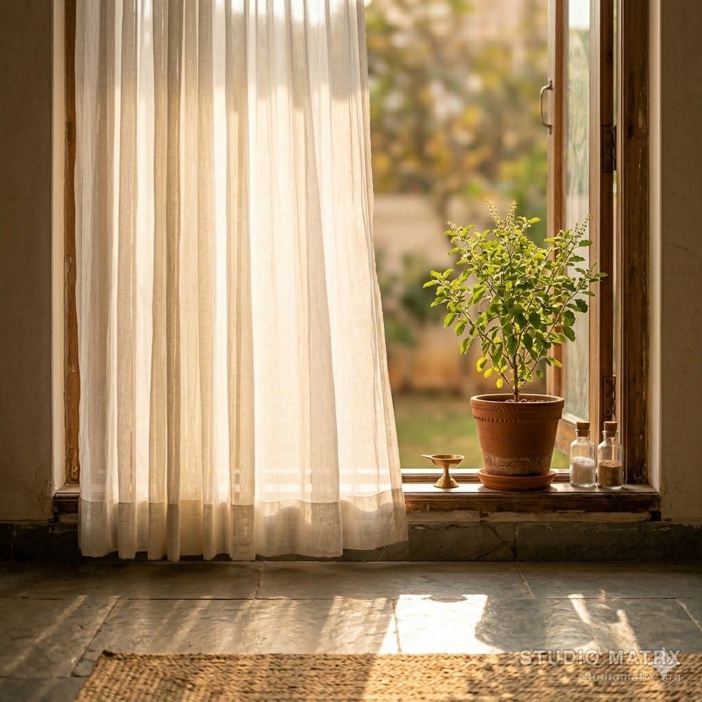 Morning sun on east-facing window