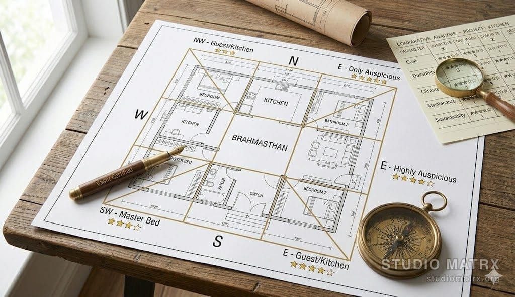 Vastu purush mandala overlay on a home plan