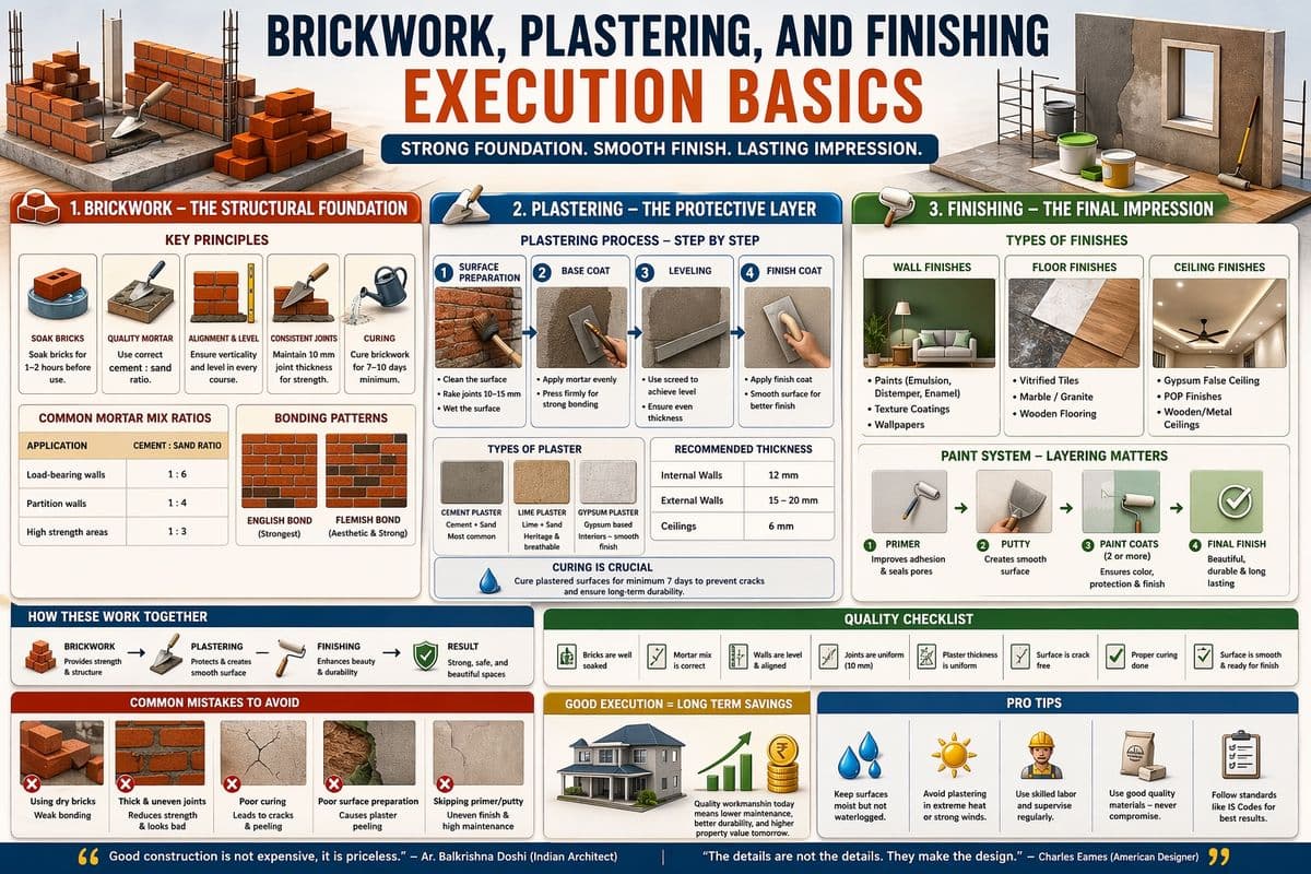 Brickwork, Plastering, and Finishing – Execution Basics