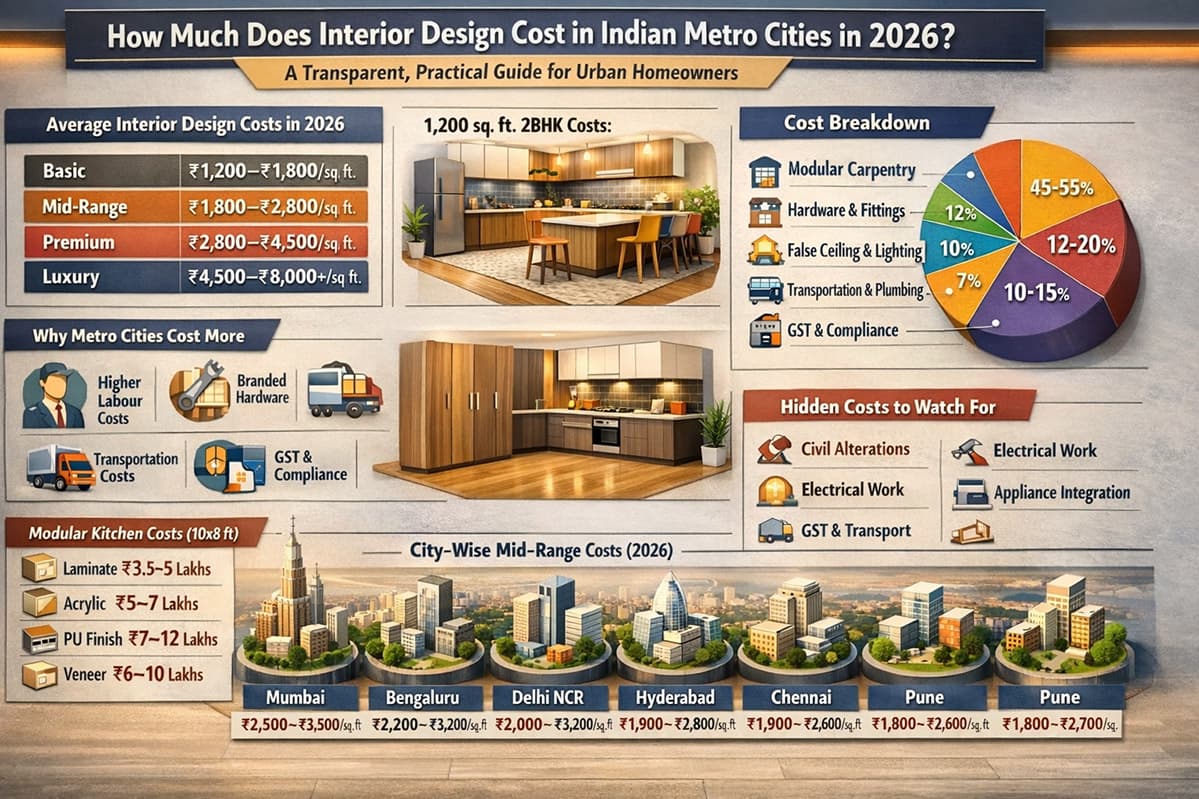 How Much Does Interior Design Cost in Indian Metro Cities in 2026?