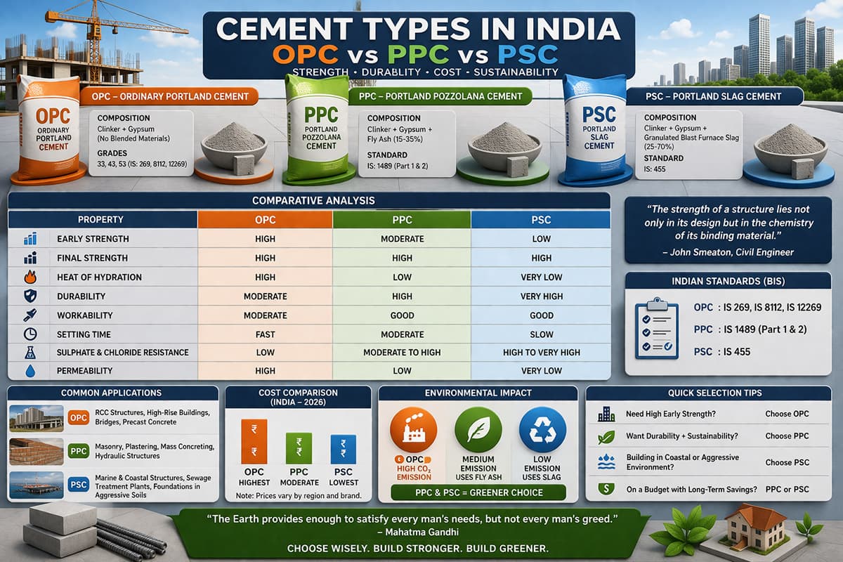 Cement Types in India – OPC vs PPC vs PSC