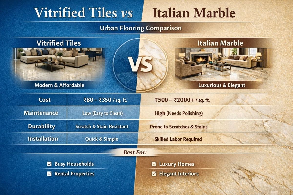 Vitrified Tiles vs. Italian Marble: An Urban Flooring Comparison for Modern Indian Residences