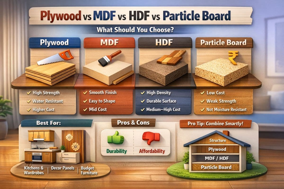 Plywood vs MDF vs HDF vs Particle Board – What Should You Choose?
