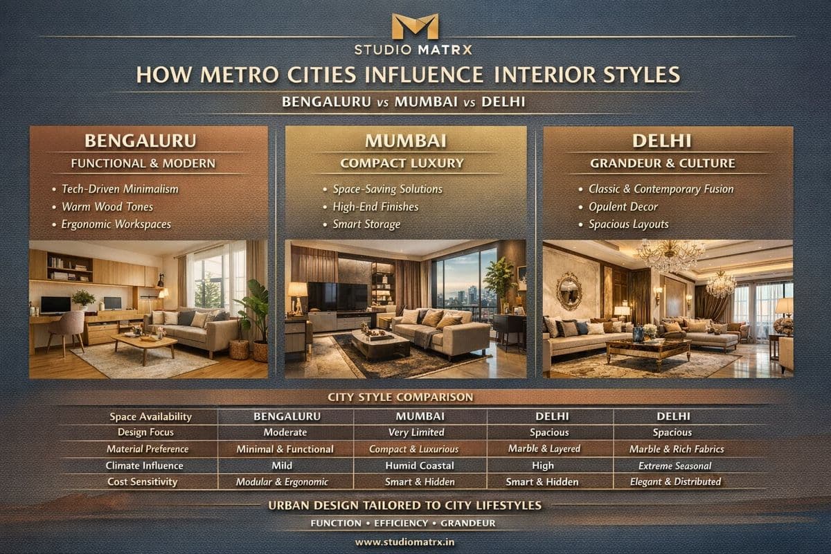 How Metro Cities Impact Interior Styles: Bengaluru vs. Mumbai vs. Delhi
