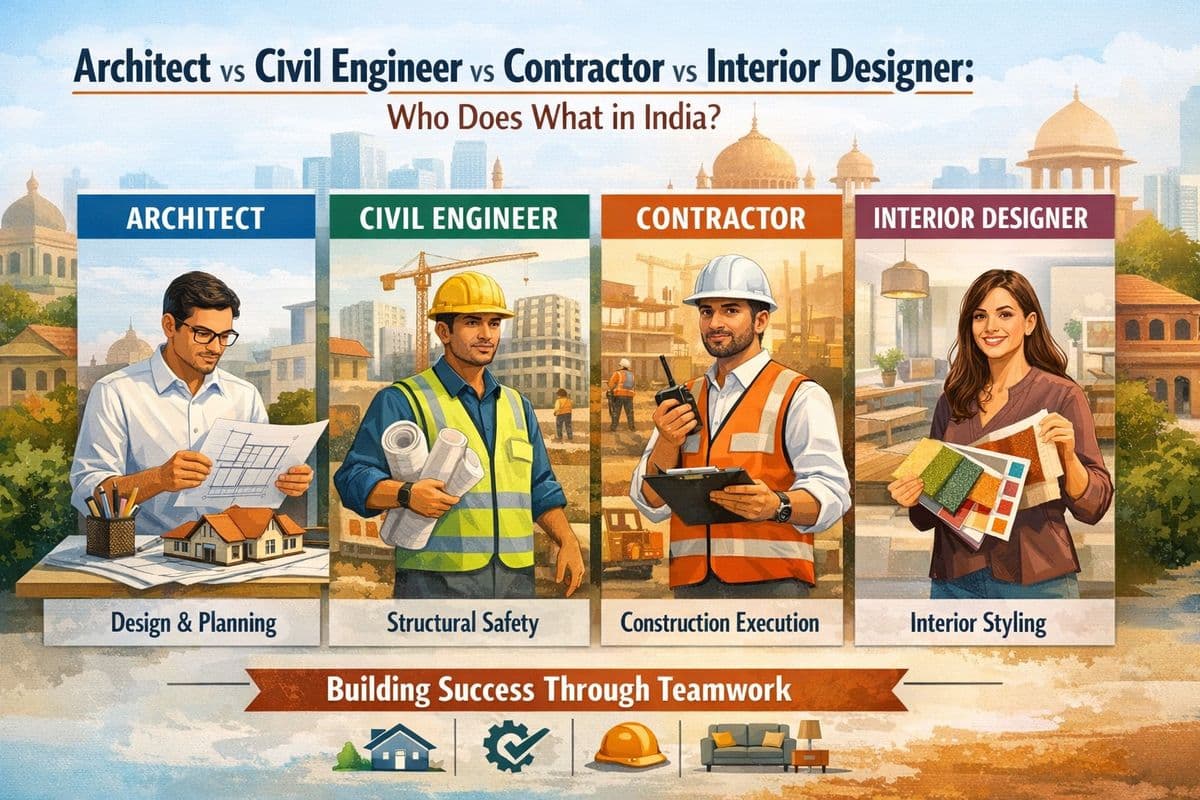 Comparison Between Architect, Civil Engineer, Contractor, and Interior Designer – Differences, Similarities, and Applications