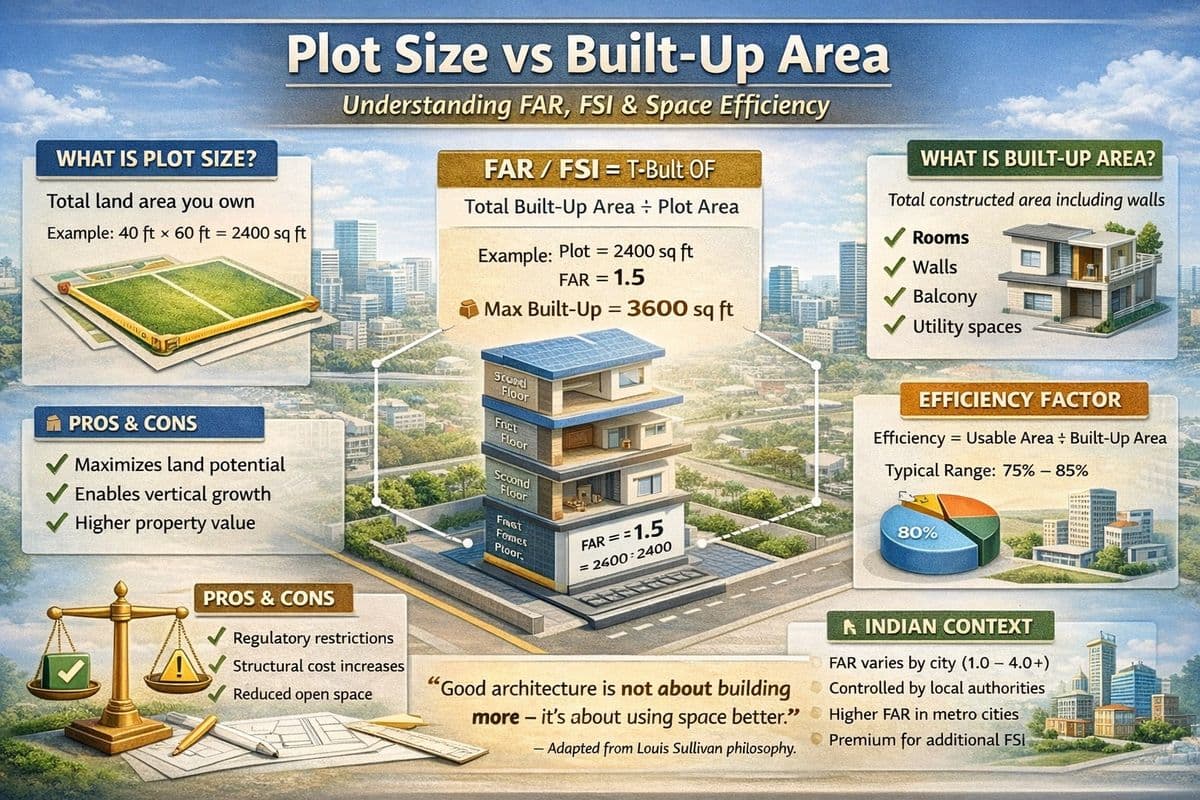 Plot Size vs Built-Up Area – Understanding FAR, FSI & Efficiency