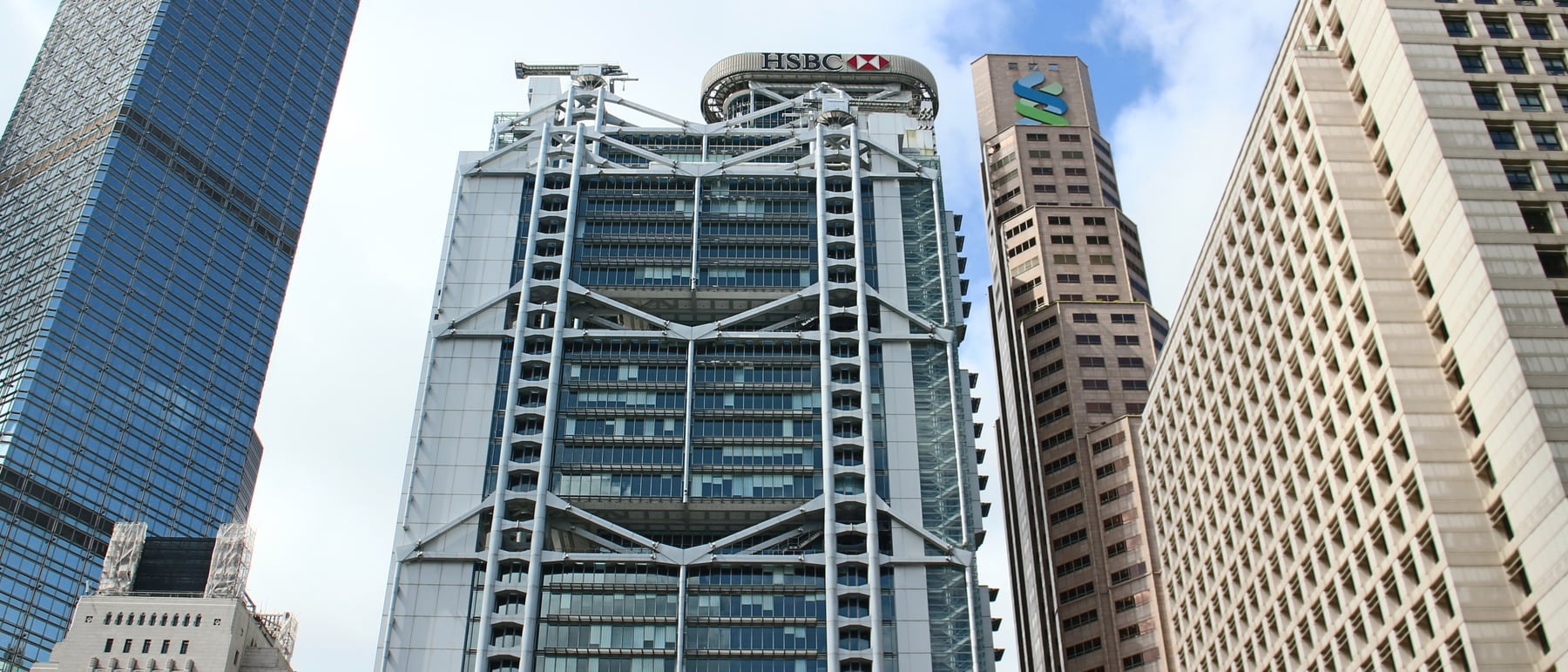 HSBC Building — A suspension-structure tower with a public plaza beneath.