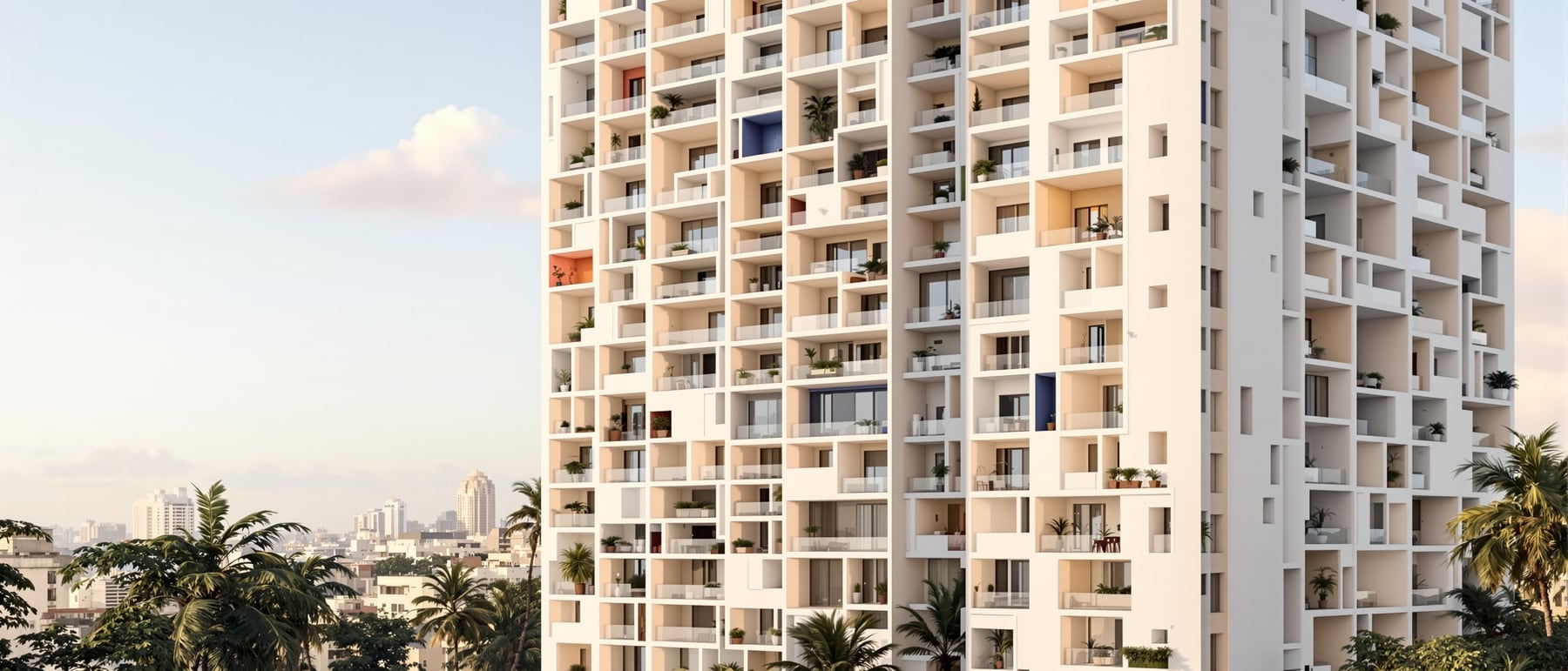 Kanchanjunga Apartments — Interlocking flats with cross-ventilating garden terraces.