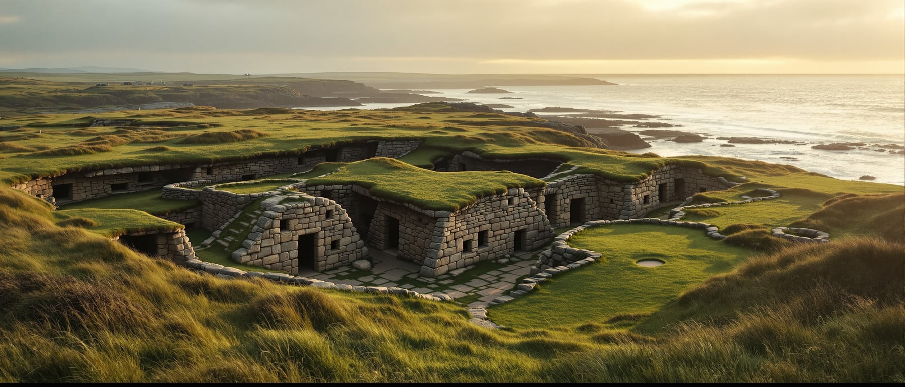 Skara Brae — Stone dwellings with built-in furniture, astonishingly preserved.