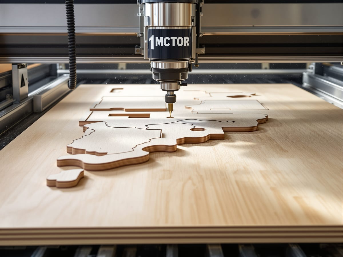 Digital fabrication — a CNC router cutting furniture parts precisely from a sheet, the technology that makes affordable bespoke real.