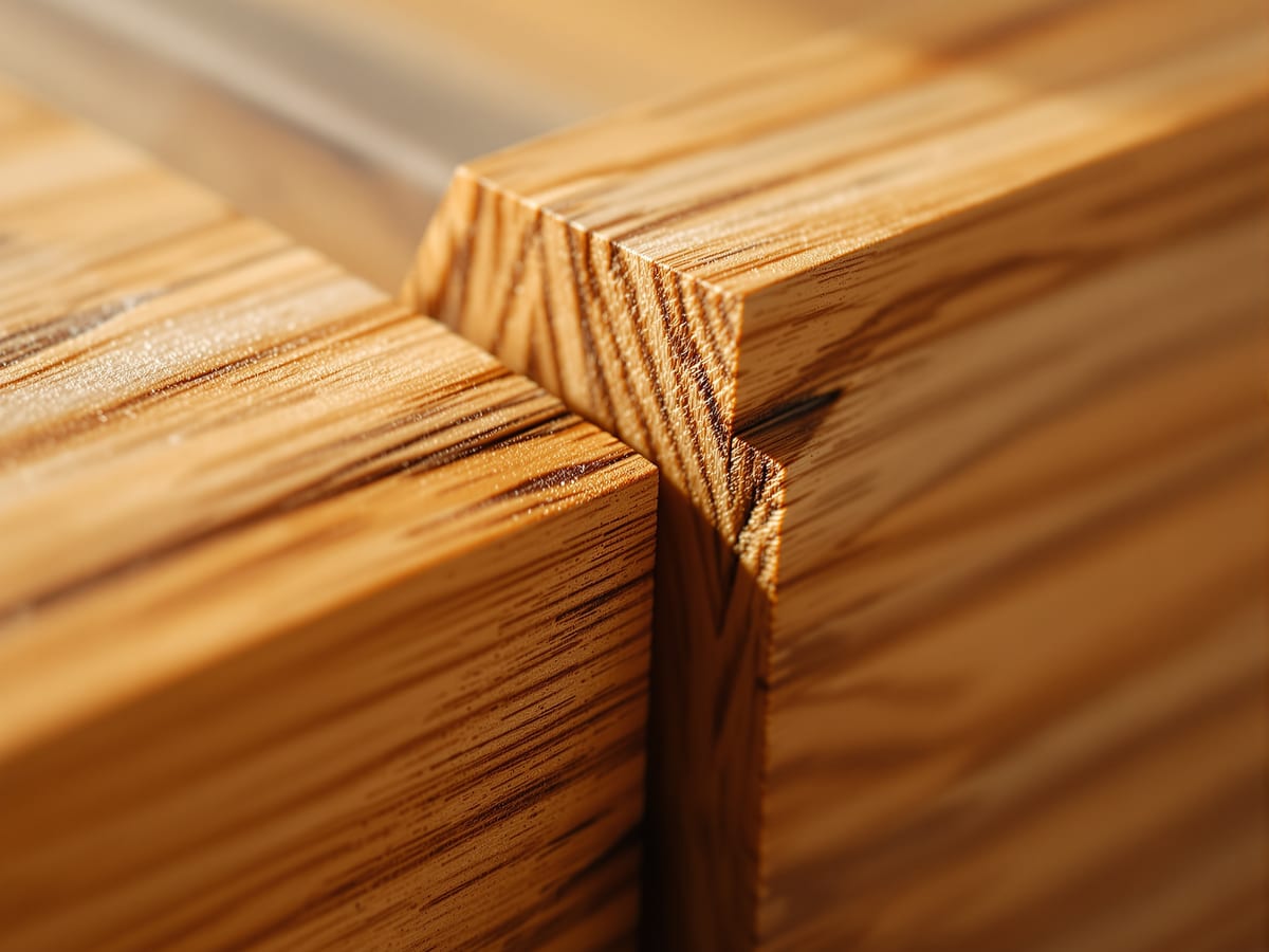 Timber joinery close up — a hand-cut joint that shows why the joint, not just the wood, decides whether a piece lasts.