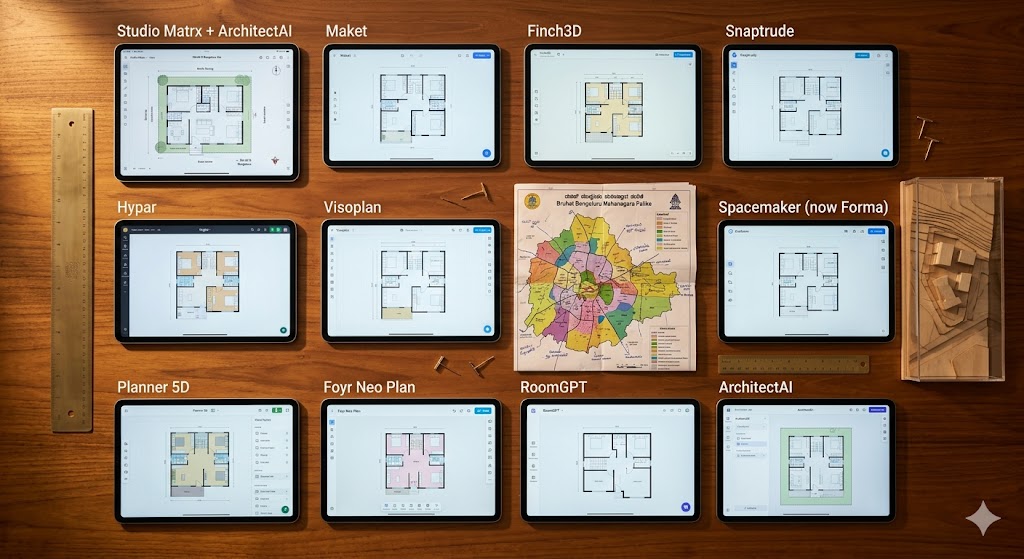 AI floor plan generator tool landscape comparison 2026 India Maket Finch Snaptrude Coohom