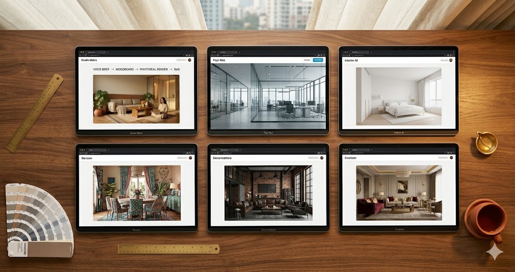 ai-interior-design tool landscape comparison 2026 India Studio Matrx Foyr Interior AI Reroom